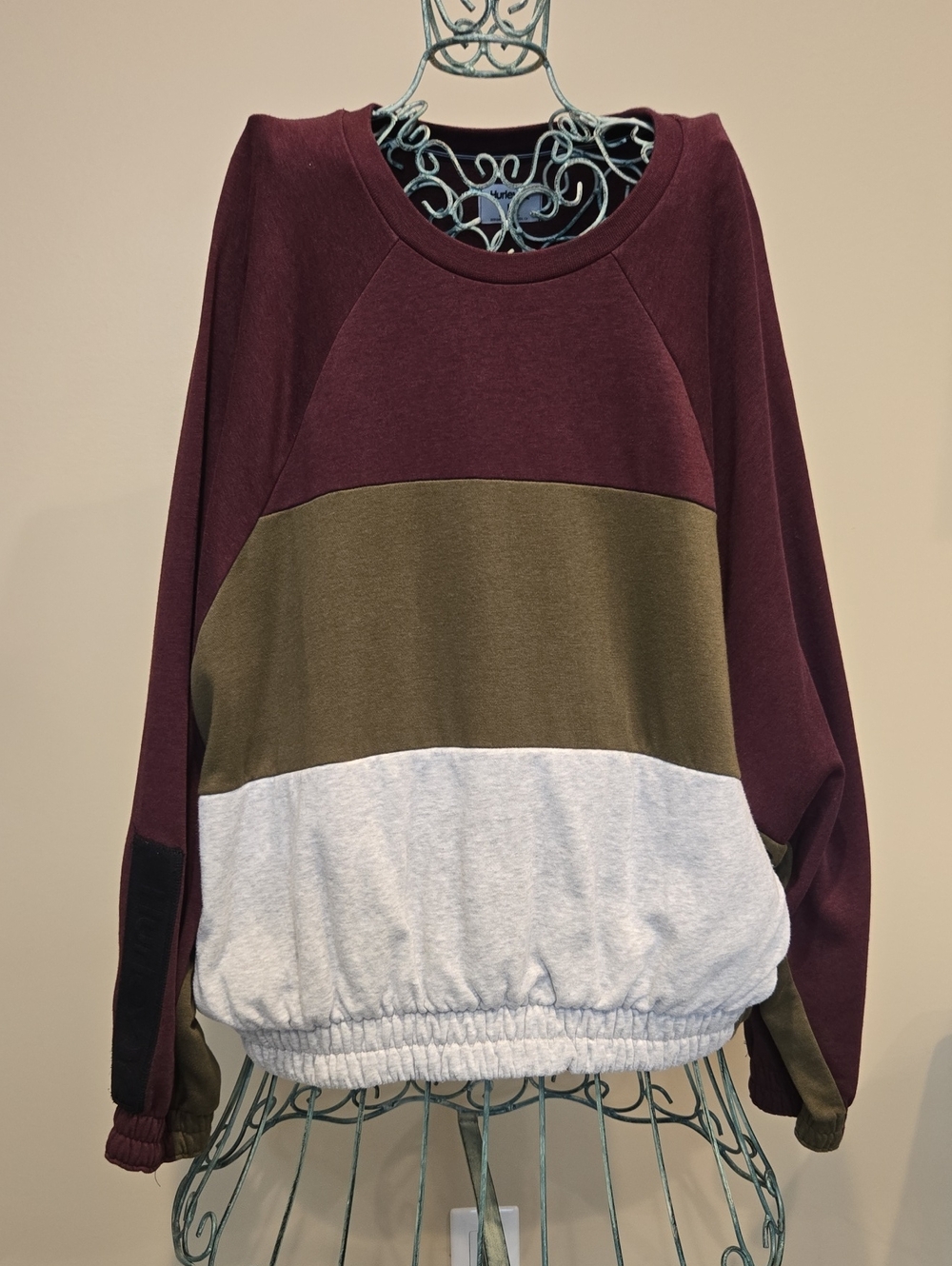 Hurley Colorblock Crewneck Sweater - Burgundy, Olive, Light Gray